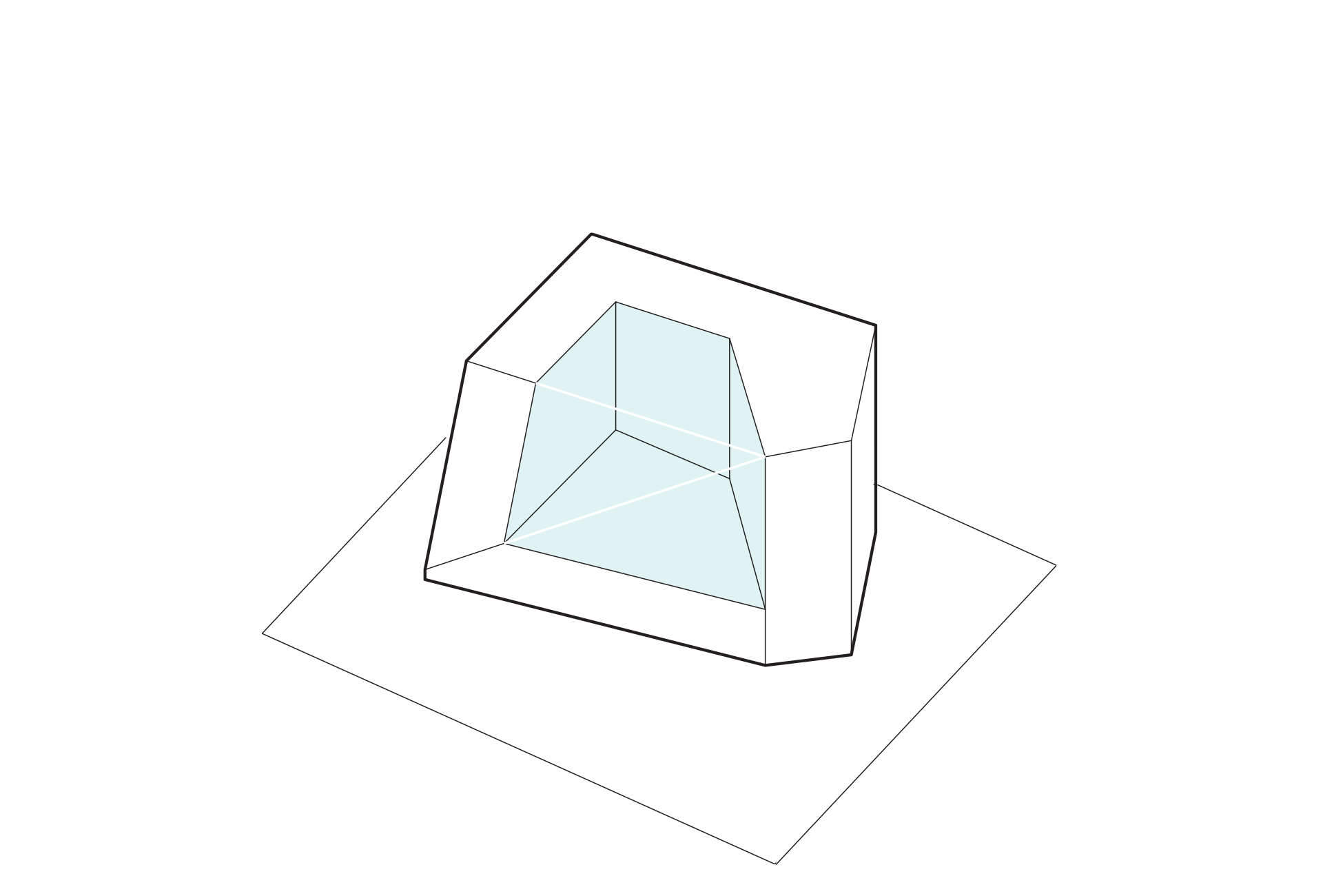 5. The result of these stereotomic operations is an atrium, an optical device for letting light in as well as for projecting the glow of the building outward.