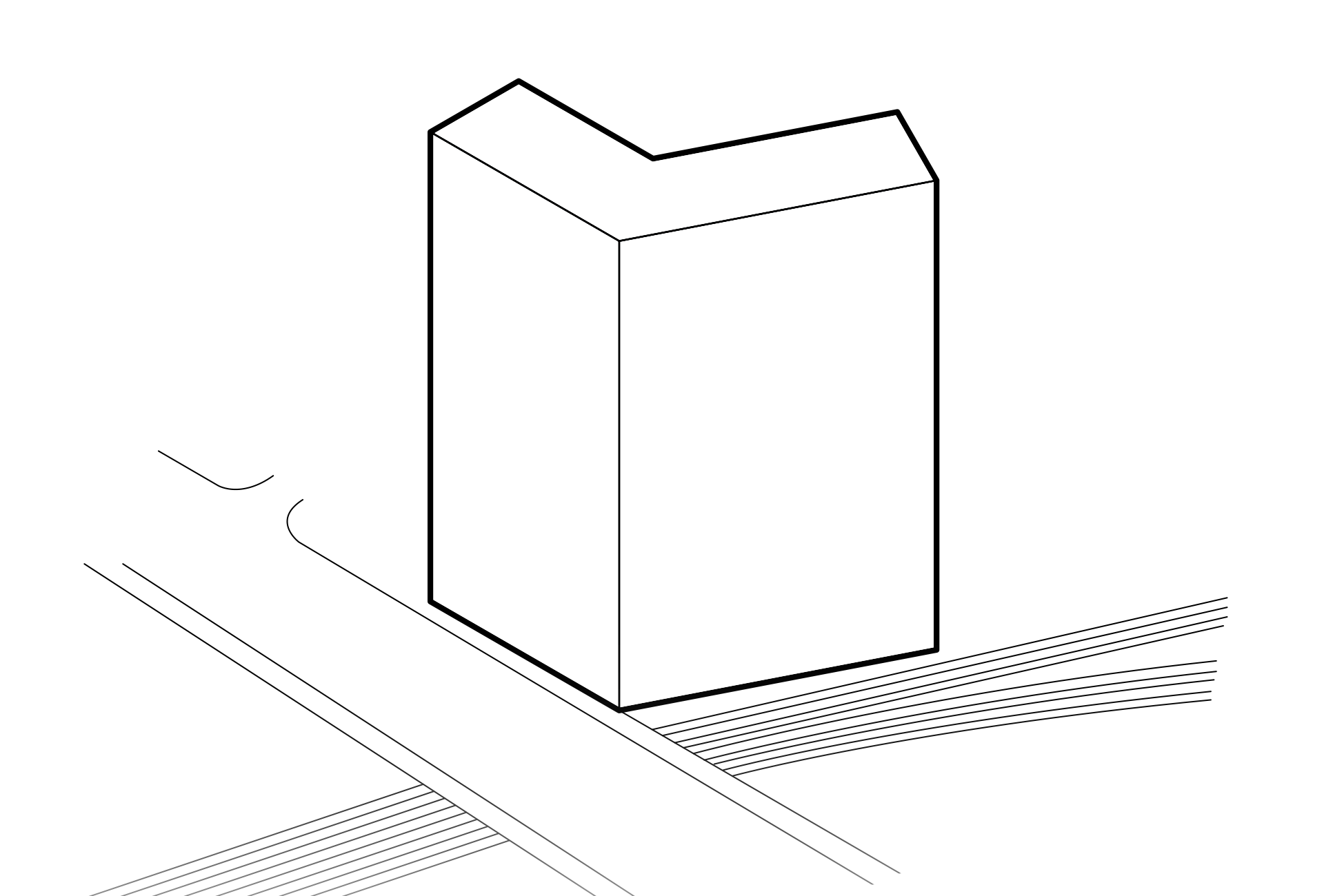 1. The site forms a slight angle as it doglegs between Stratford High Street and the adjacent railway tracks. A direct extrusion of the site would result in a very wide volume.