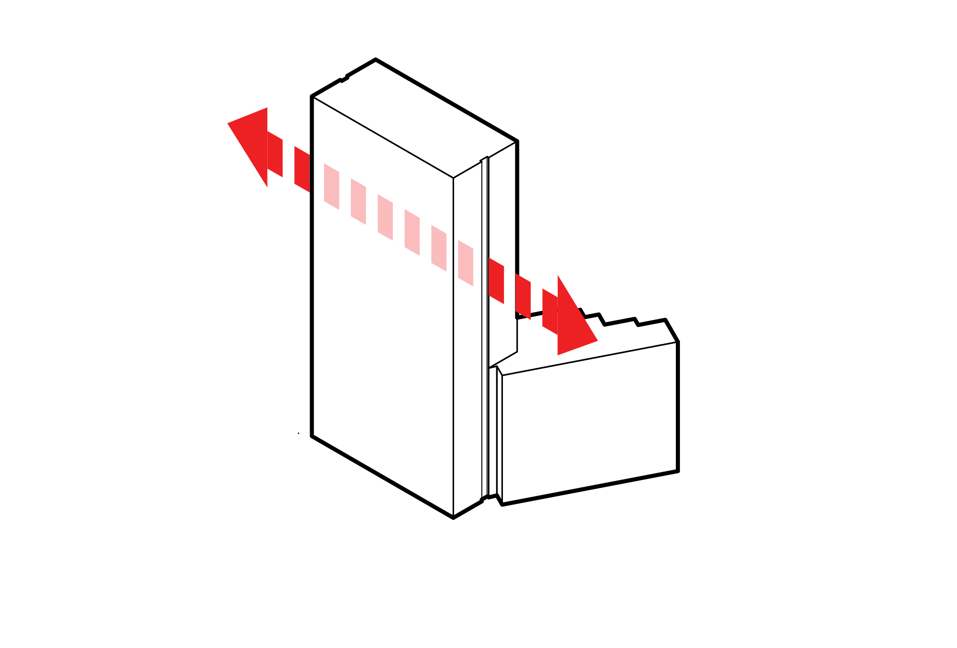 3. We express the corridor on the façade which articulates the main volume into two narrow vertical blades.