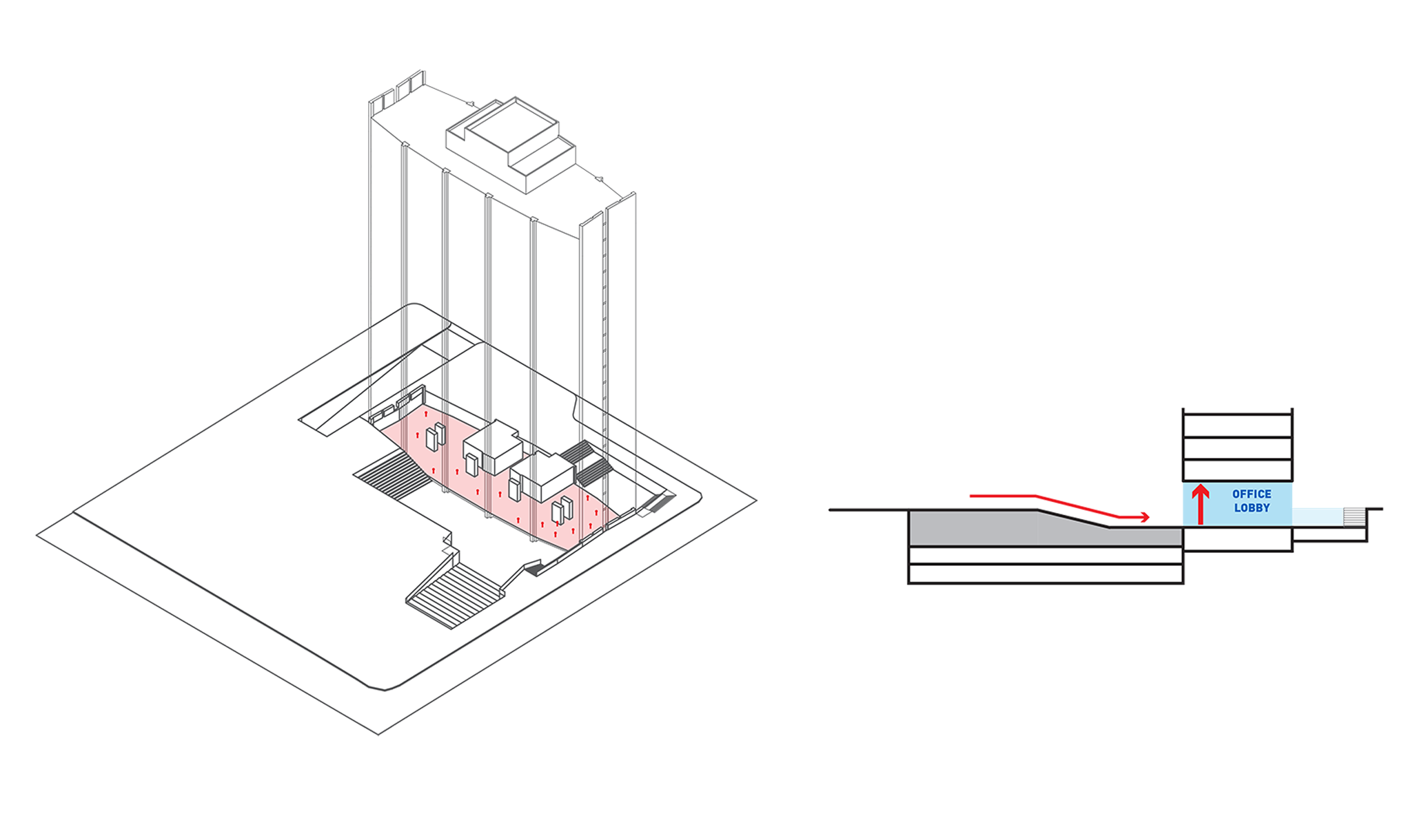 2. Double height office entrance on lower ground