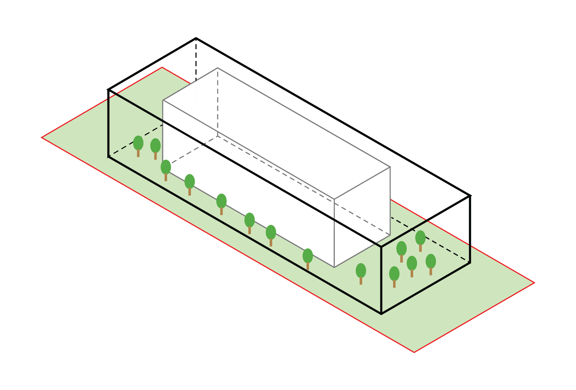 3. Nested within this green expanse is a smaller “box,” housing a flexible workspace and social interactive plateau, promoting collaboration and interaction.